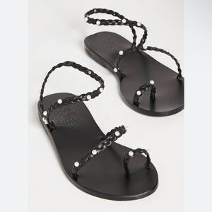 Ancient Greek NEW Eleftheria Imitation Pearls and Braided Black Leather Sandal 6